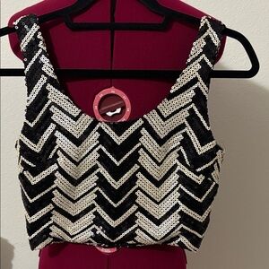 B. Smart Black and White Sequin Crop Top chevron print Made in Phillipines